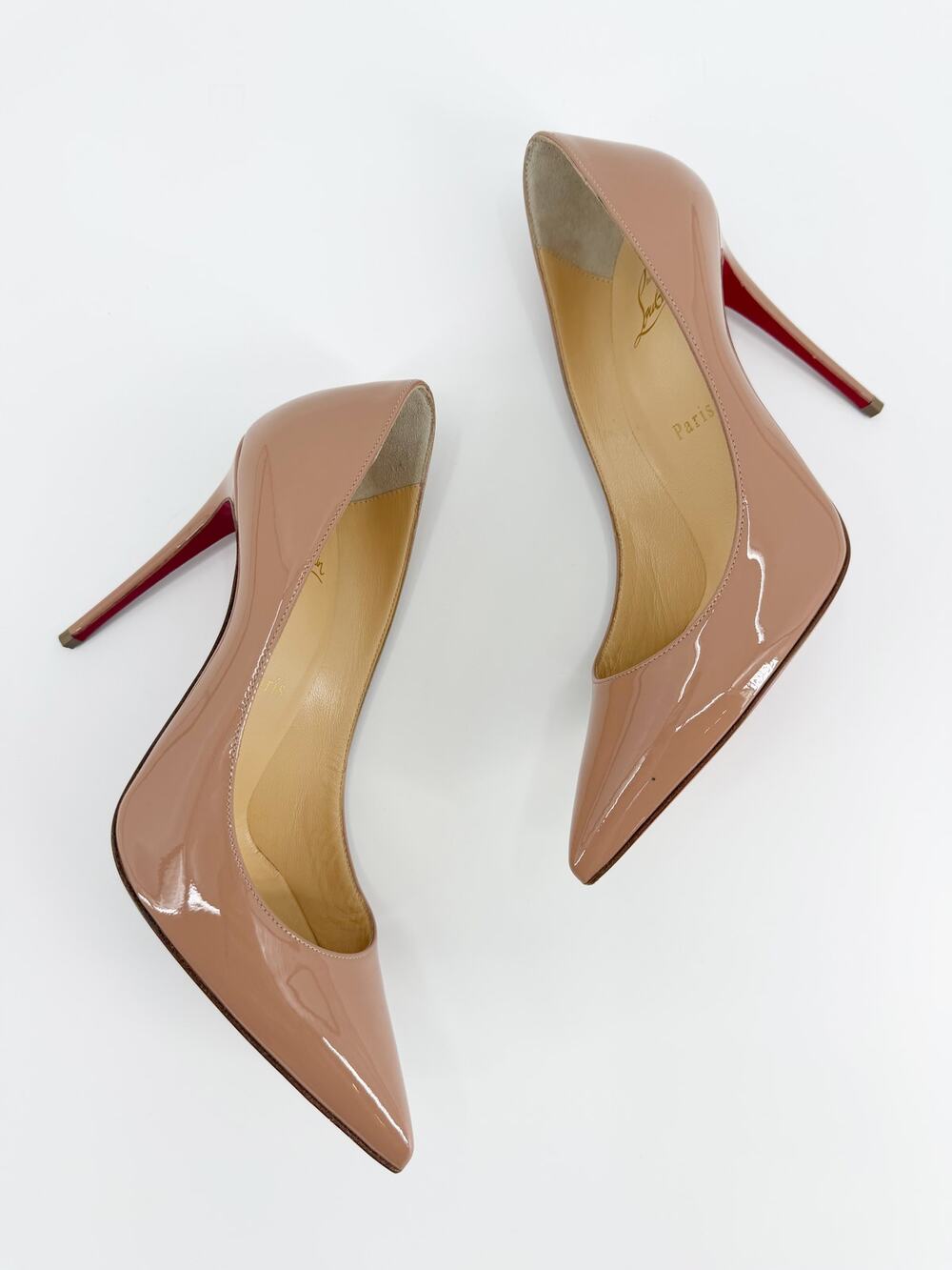 Christian Louboutin So Kate 120 Beige Nude Patent Leather Pumps Size 37 EU Heel